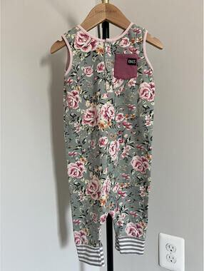RAGS Girls Essential Shorty Romper, Sage Green/Pink Floral Print, 3-4T